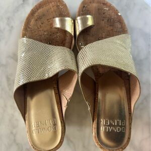 Donald J. Pliner Metallic Gold Cork Wedge Sandals Size 7.5 EUC